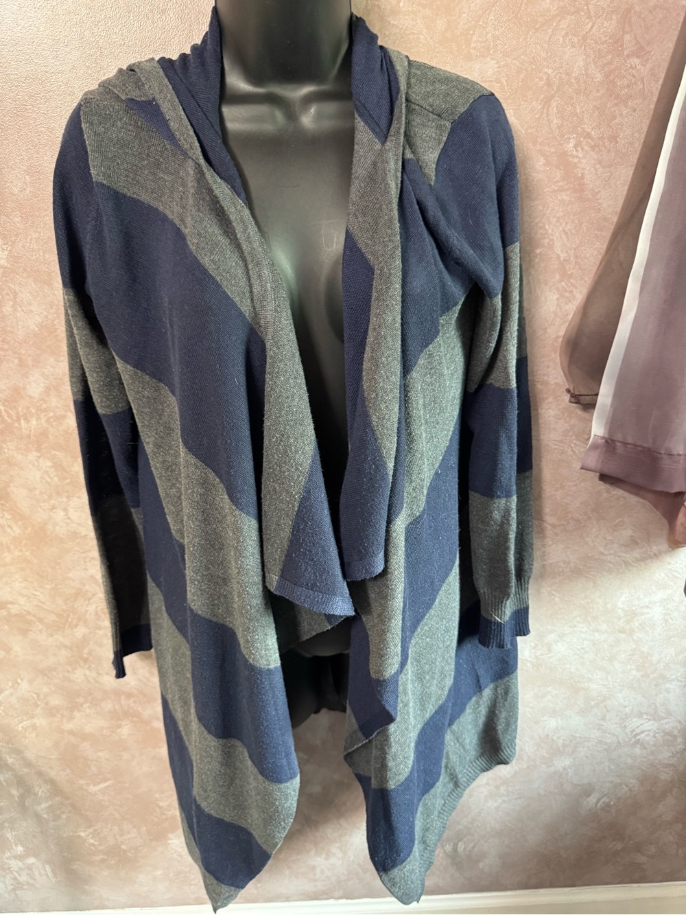Forever 21 Navy and Gray Draped Open-Front Hooded Cardigan